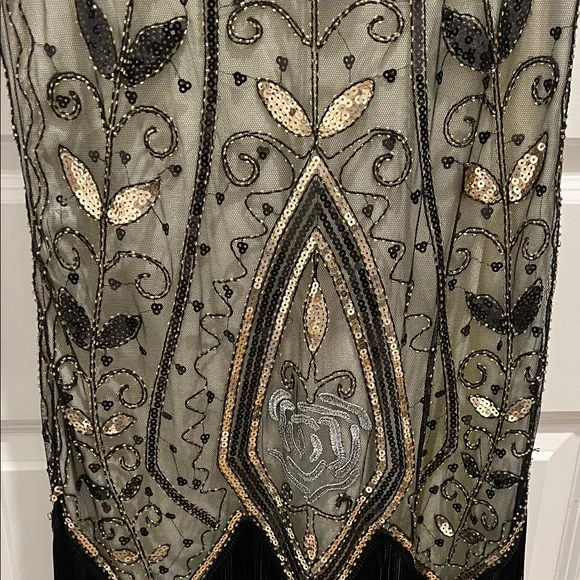 Black and Gold Beaded Fringe Dress - Picture 4 of 8